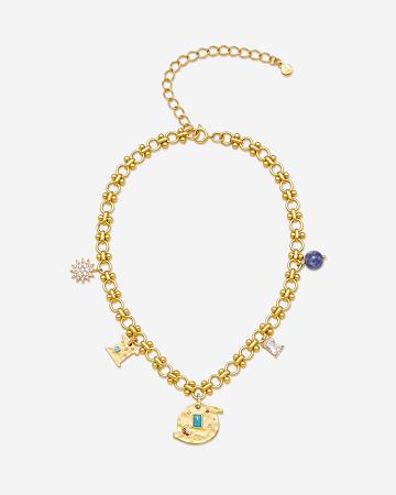 JW PEI Cosmos Round Multi Charm Necklace Women Jewelry Gold / Turquoise | CA1417HK