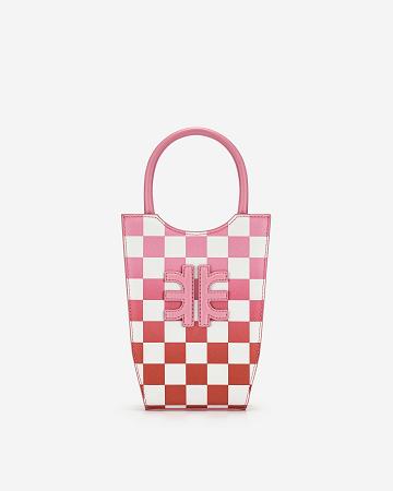 JW PEI FEI Gradient Checkerboard Women Phone Bag Pink / Red | CA1177PQ