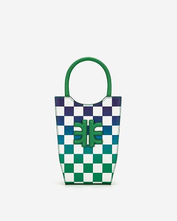 JW PEI FEI Gradient Checkerboard Women Phone Bag Green / Blue | CA1179SO