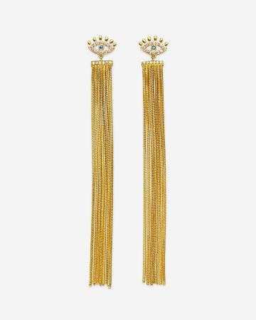 JW PEI Magic Eye Tassel Earrings Women Jewelry Gold / White / Blue | CA1457RW