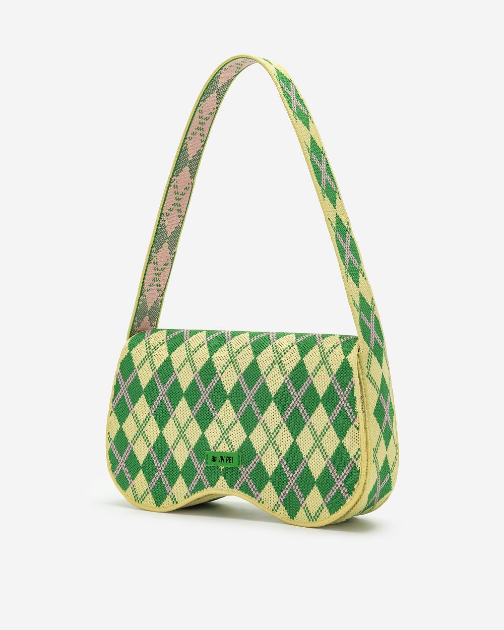 JW PEI Becci Knitted Women Shoulder Bags Yellow / Green | CA1227IS