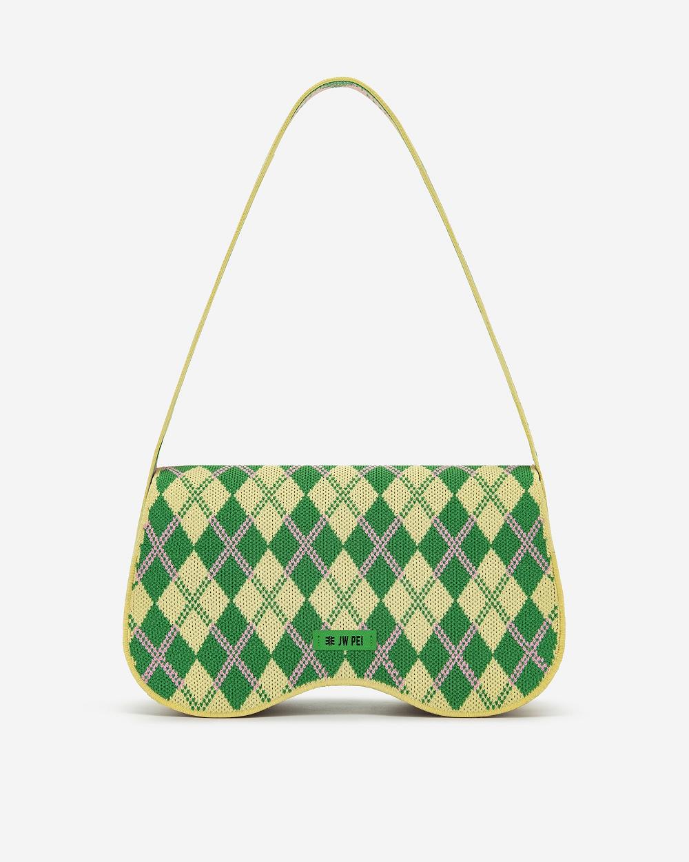 JW PEI Becci Knitted Women Shoulder Bags Yellow / Green | CA1227IS