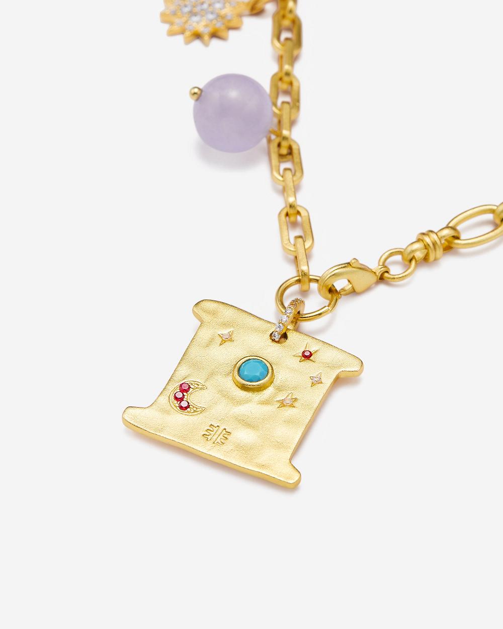 JW PEI Cosmos Square Multi Charm Necklace Women Jewelry Gold / Turquoise / Multicolor / Purple | CA1419KI