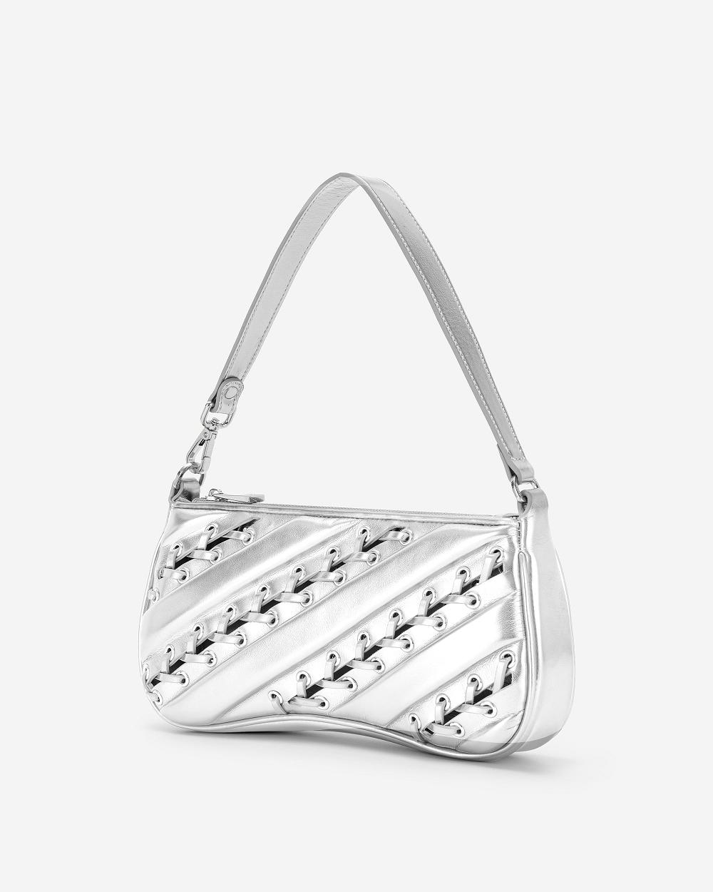 JW PEI Eva Metallic Straps Classic Women Shoulder Bags Silver | CA1236JJ