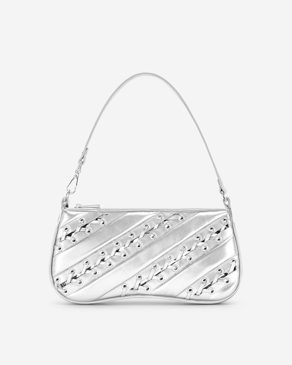 JW PEI Eva Metallic Straps Classic Women Shoulder Bags Silver | CA1236JJ