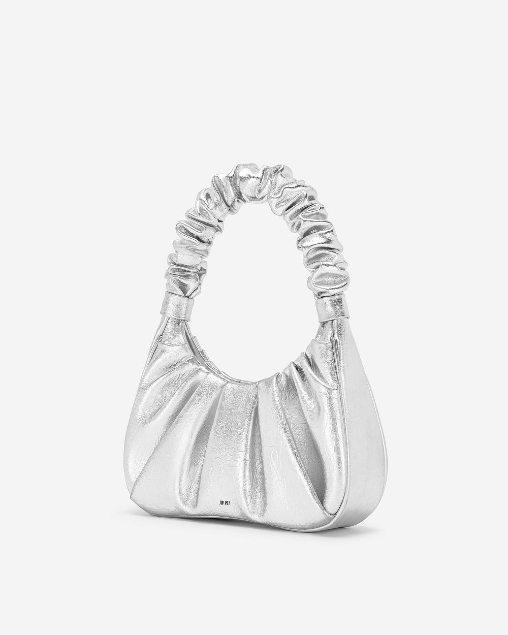 JW PEI Gabbi Metallic Ruched Hobo Women Shoulder Bags Silver | CA1279IS