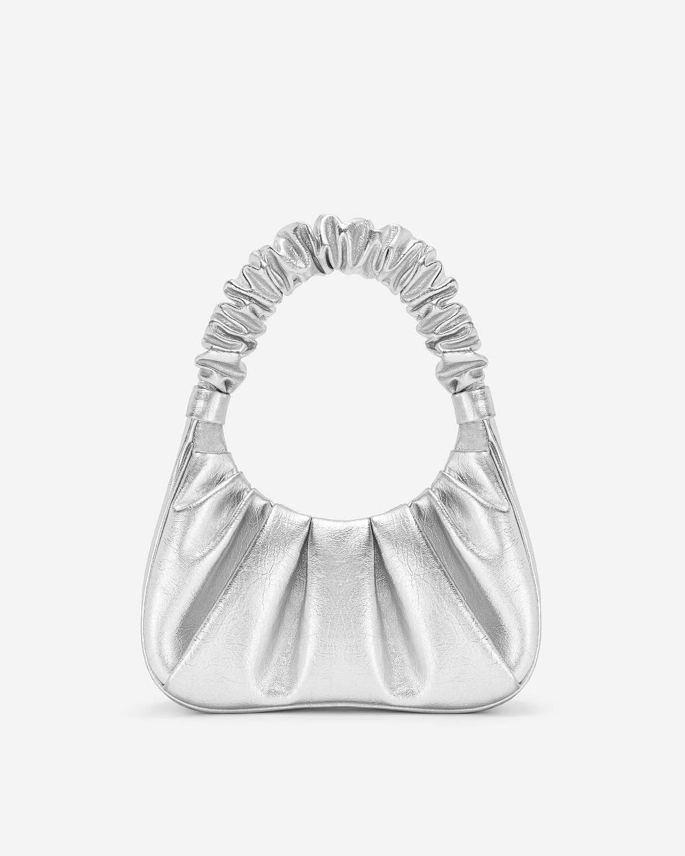 JW PEI Gabbi Metallic Ruched Hobo Women Shoulder Bags Silver | CA1279IS