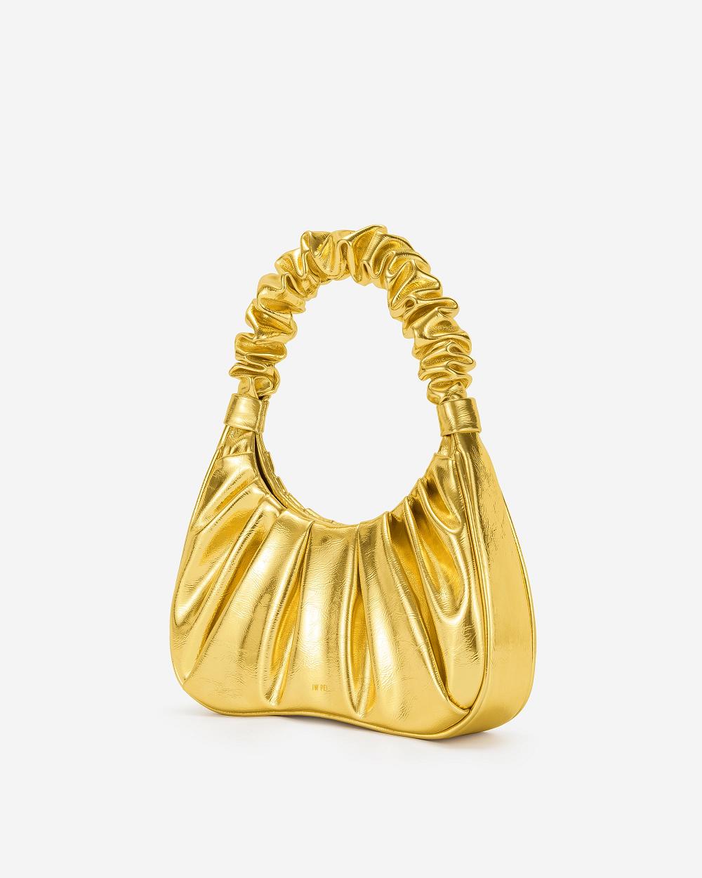 JW PEI Gabbi Metallic Ruched Hobo Women Shoulder Bags Gold | CA1280OR