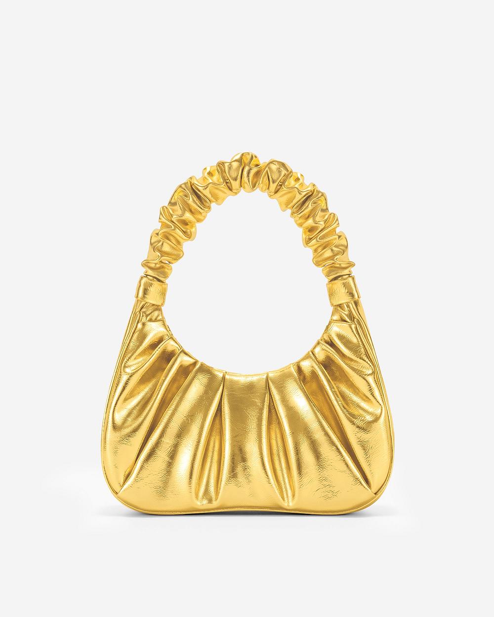 JW PEI Gabbi Metallic Ruched Hobo Women Shoulder Bags Gold | CA1280OR