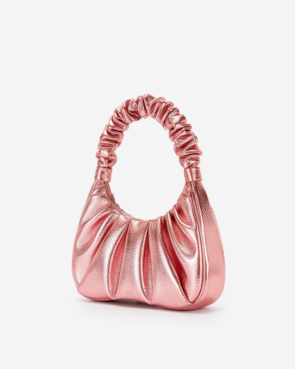 JW PEI Gabbi Metallic Ruched Hobo Women Shoulder Bags Pink | CA1281PQ