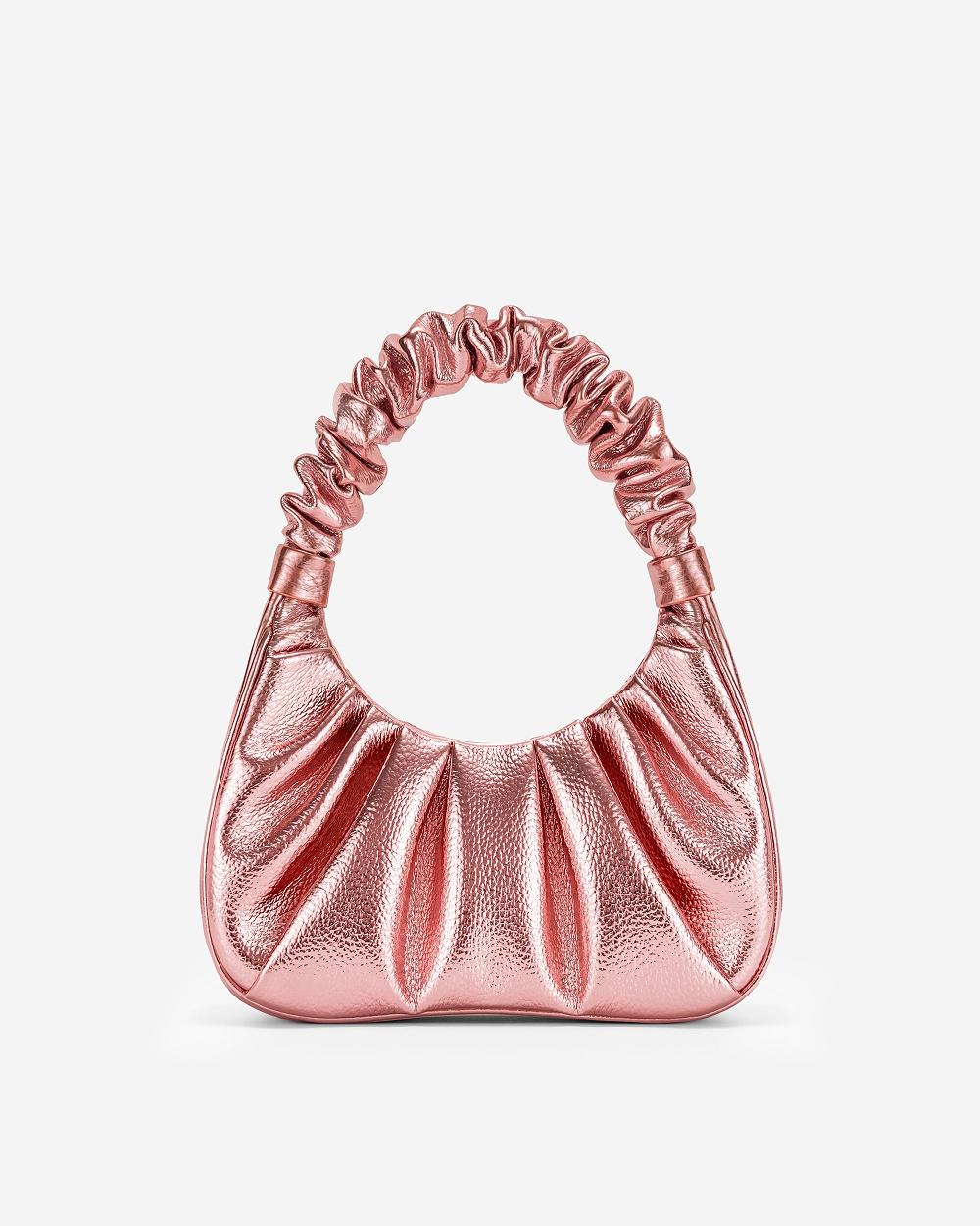 JW PEI Gabbi Metallic Ruched Hobo Women Shoulder Bags Pink | CA1281PQ