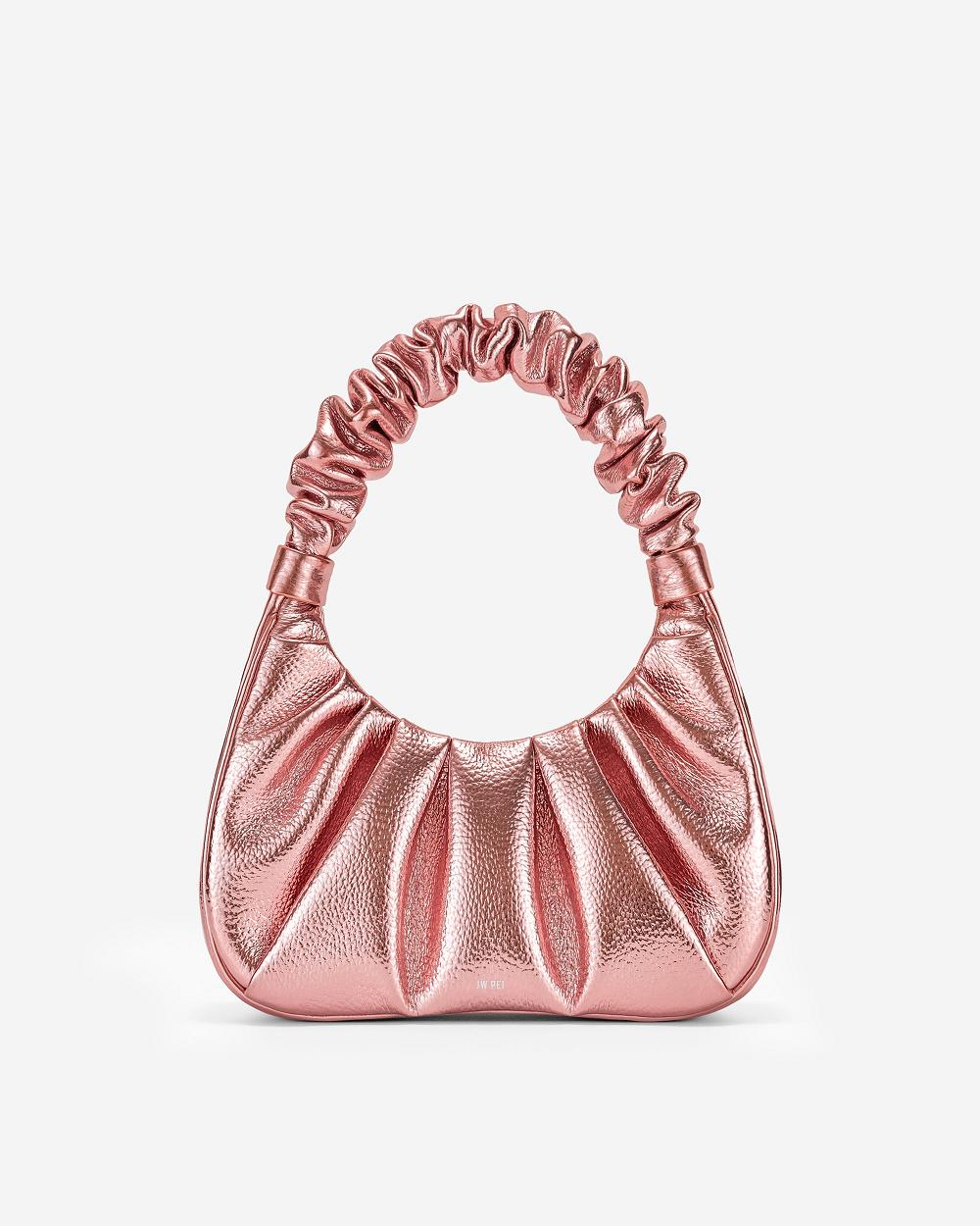 JW PEI Gabbi Metallic Ruched Hobo Women Shoulder Bags Pink | CA1281PQ