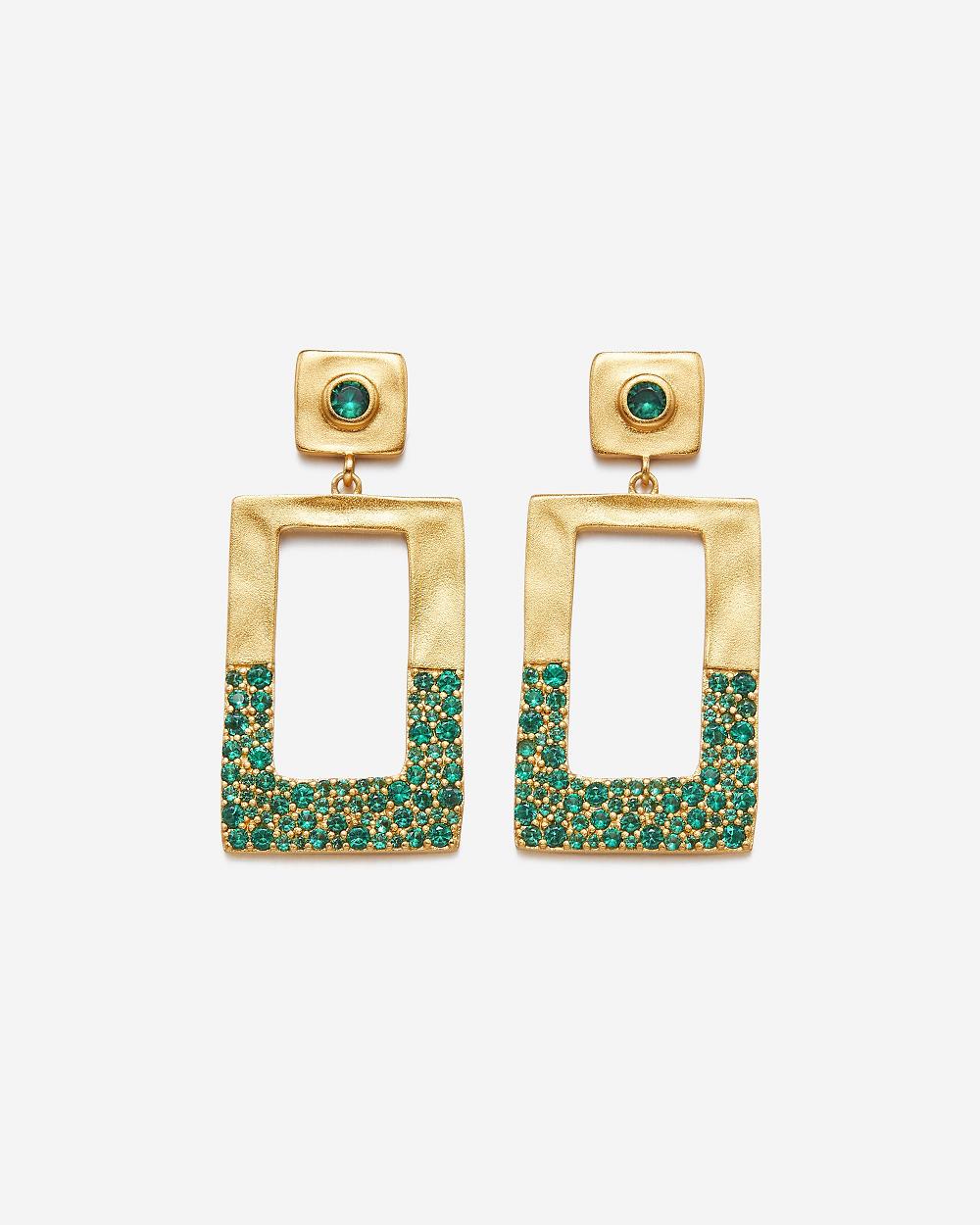 JW PEI Geometrical Openwork Rectangle Earrings Women Jewelry Gold / Green | CA1434UT