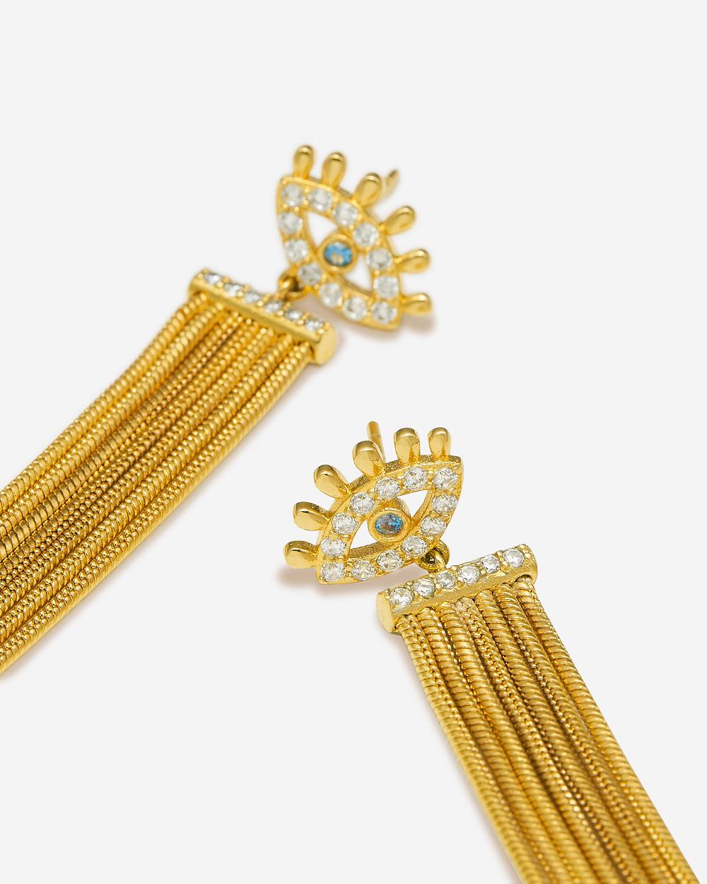 JW PEI Magic Eye Tassel Earrings Women Jewelry Gold / White / Blue | CA1457RW