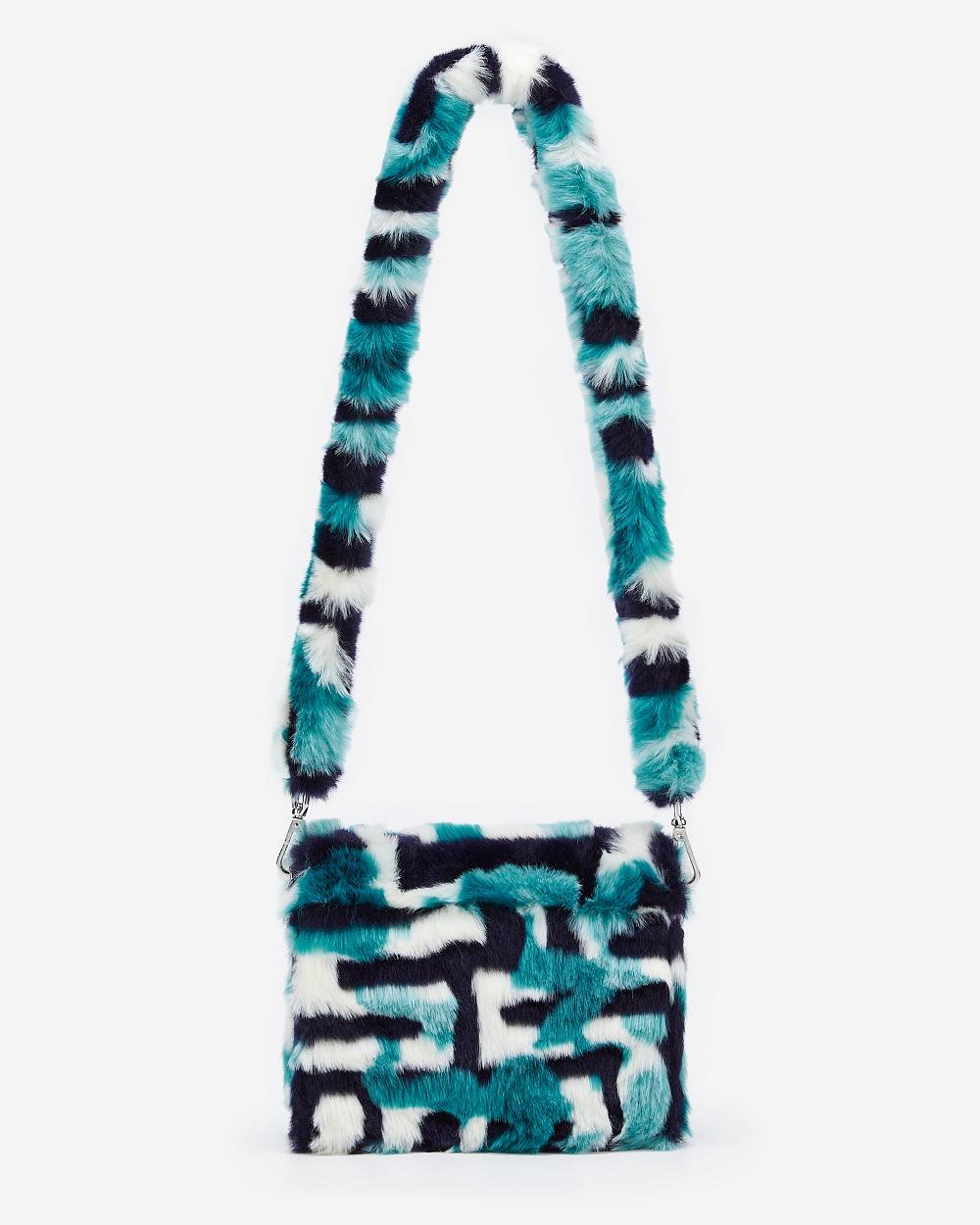 JW PEI Mini Flap Faux Fur Fabric Women Crossbody Bags White / Aqua | CA1055KI