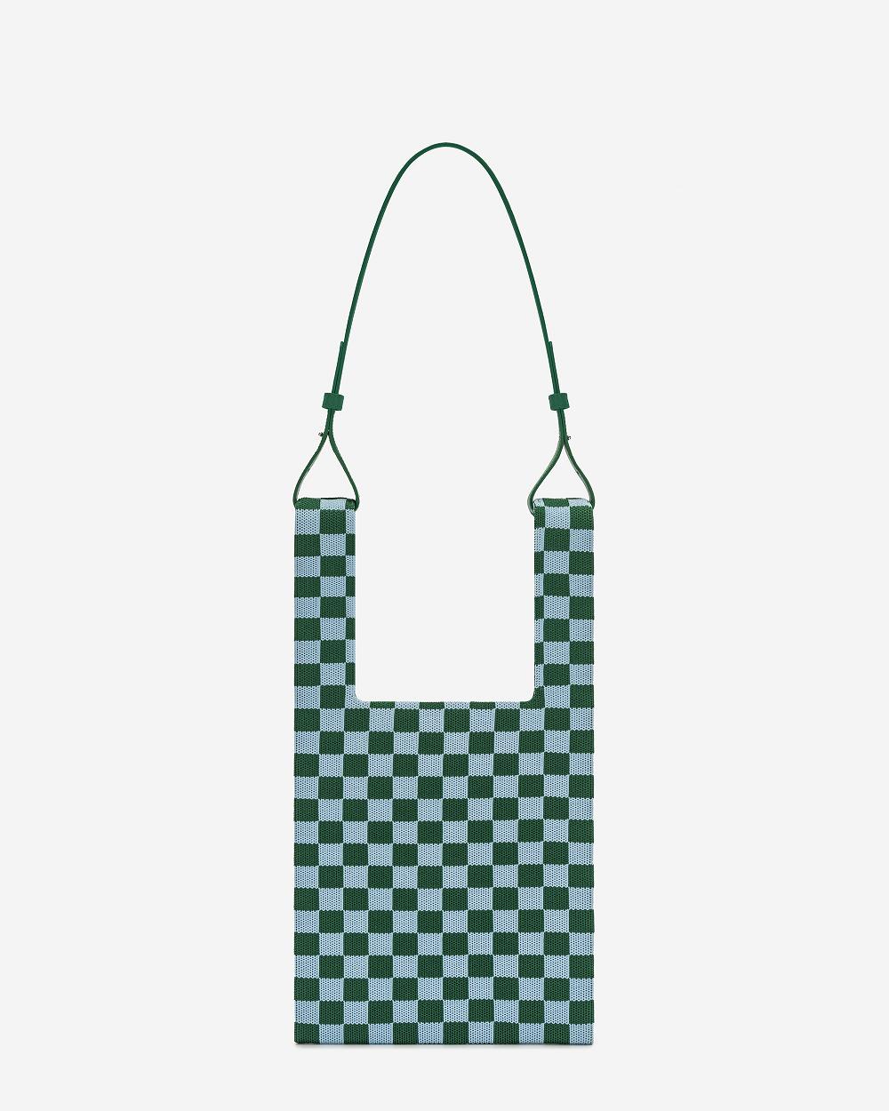 JW PEI Shea Checkerboard Knitted Women Tote Bags Green | CA1354TV