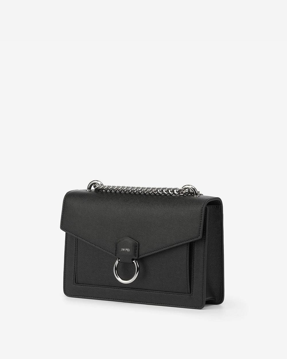 JW PEI The Envelope Silver Chain Women Crossbody Bags Black | CA1077FM