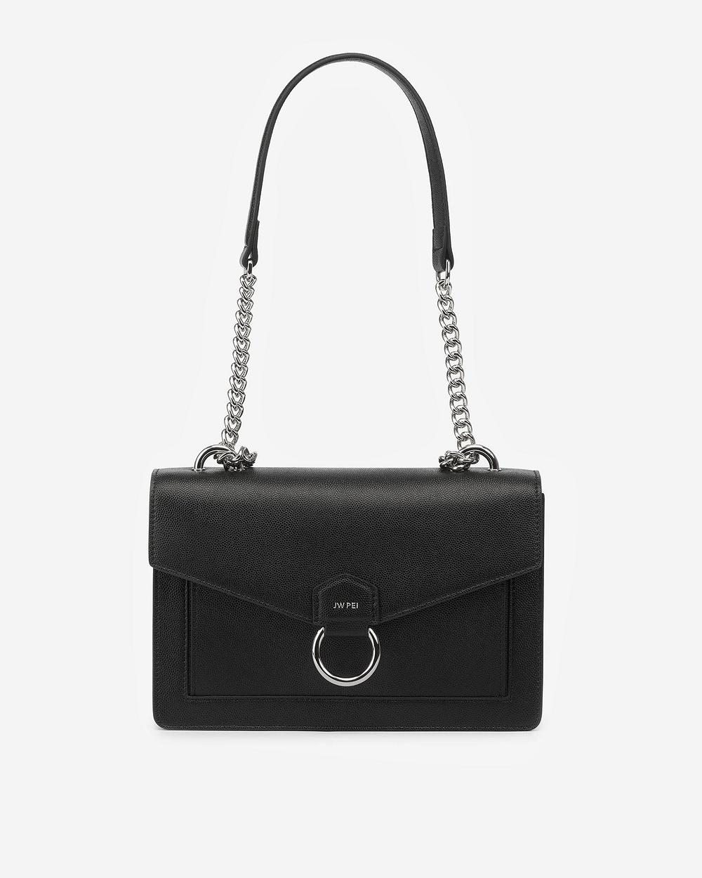 JW PEI The Envelope Silver Chain Women Crossbody Bags Black | CA1077FM