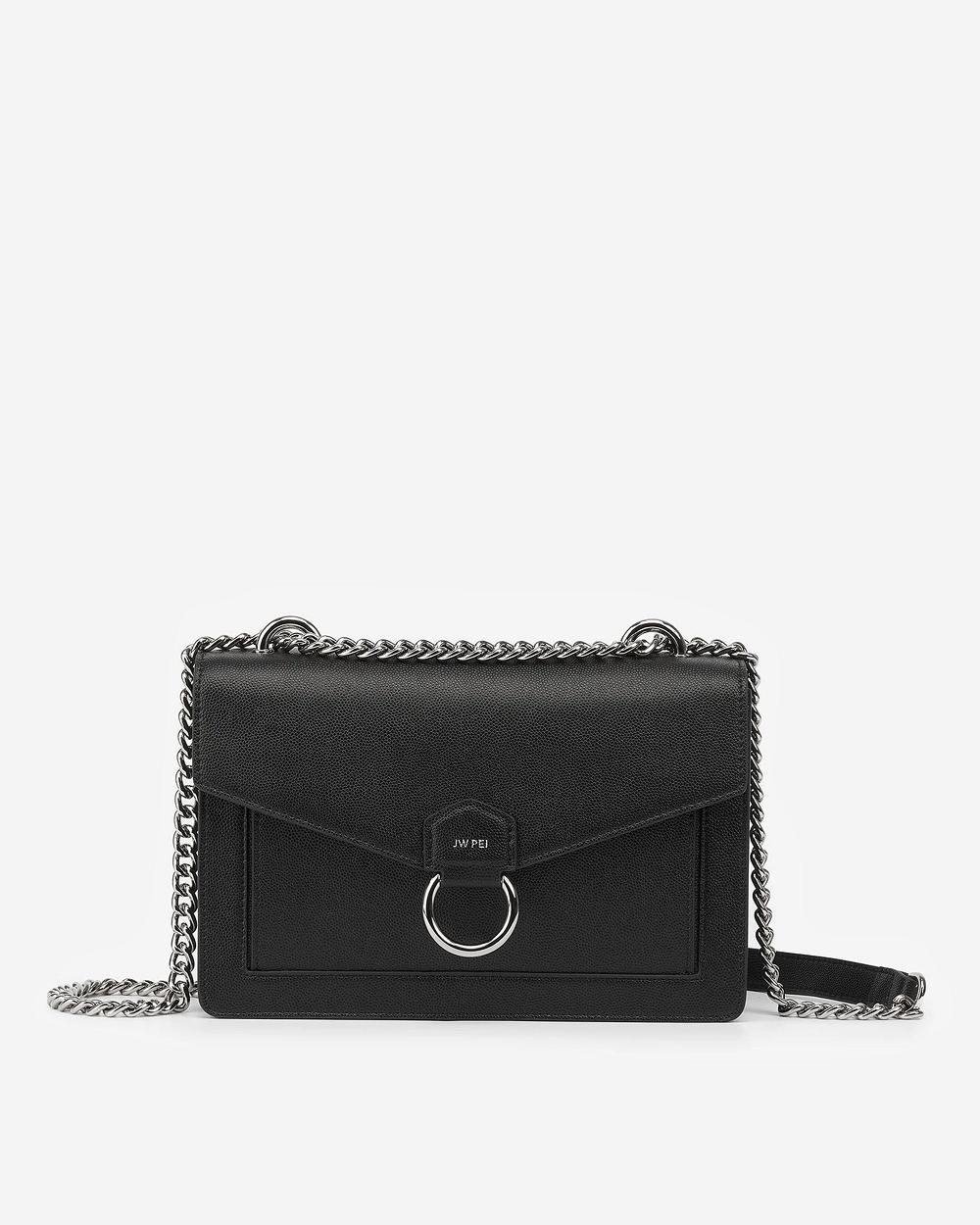 JW PEI The Envelope Silver Chain Women Crossbody Bags Black | CA1077FM